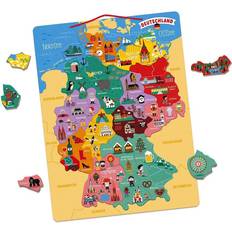 Janod Tysklandskarta, magnetiskt, pussel för barn av trä, 79 magnetiska delar, upptäck och minnen, pedagogisk geografi spel, från 7 år, J05477
