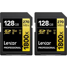 SDXC Minneskort & USB-minnen LEXAR Professional SDXC Class 10 UHS-II U3 V60 270/180MB/s 128GB (1800x) (2-Pack)