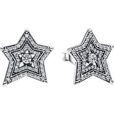 Pandora Celestial Asymmetric Star Stud Earrings - Silver/Transparent