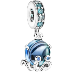 Blå Berlocker & Hängen Pandora Murano Glass Cute Octopus Dangle Charm - Silver/Blue