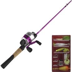 Zebco Fiskeset Zebco 33 Spincast Reel and Fishing Rod Combo, 5-Foot 6-Inch 2-Piece Fiberglass Rod, Quickset Anti-Reverse Fishing Reel with Bite Alert, Includes 29-Piece Tackle Kit, Pink