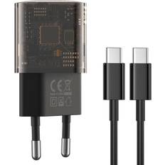 Xo CE05 Power Delivery 30W Väggladdare med USB-C & USB-A inkl. USB-C-kabel (1M) Svart Genomskinlig