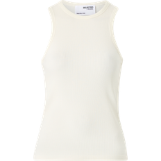 36 Linnen Selected Anna Ribbed Tank Top - Snow White