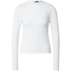 Dam - Viskos - Vita T-shirts Pieces Babylock Sewed Long Sleeve Top - Bright White