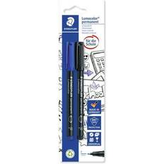 Staedtler 318ASBK2D – Lumocolor Permanent F 0,6 mm, 2 blå/svart