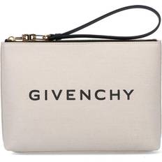 Givenchy Axelremsväskor Givenchy Womens Beige/black Logo-print Large Cotton-canvas Pouch