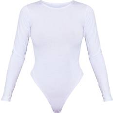 PrettyLittleThing Basic Cotton Blend Crew Neck Bodysuit - White