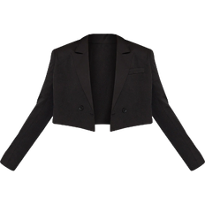 PrettyLittleThing Woven Cropped Shoulder Padded Blazer - Black