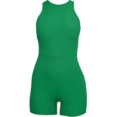 PrettyLittleThing Ribbed Racer Neck Unitard - Green