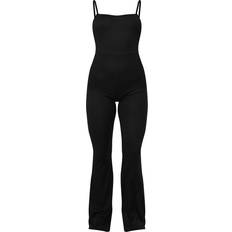 PrettyLittleThing Rib Strappy Square Neck Flared Jumpsuit - Black