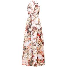 14 - Blommiga - Långa klänningar PrettyLittleThing Floral Print Chiffon Halterneck Maxi Dress - White
