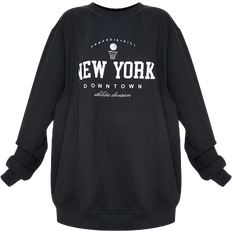 PrettyLittleThing Dam Tröjor PrettyLittleThing New York Downtown Slogan Printed Sweatshirt - Black