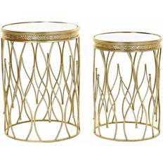 Guld Satsbord Dkd Home Decor Set of 2 Mirror Golden Nesting Table