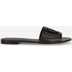 Dolce & Gabbana Logo cutout leather slides black