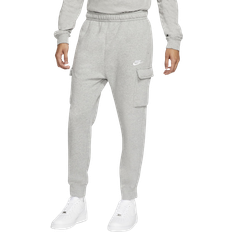 Bomull - Cargobyxor - Herr Nike Sportswear Club Fleece Cargo Trousers - Dark Grey Heather/Matte Silver/White