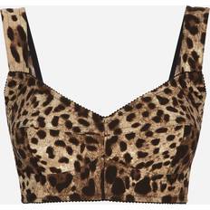 Dolce & Gabbana Short bustier top in charmeuse with leopard print