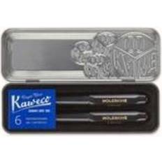 Moleskine x Kaweco ABS-plastreservoarpenna med spets storlek M guldpläterad och påfyllningsbar kulspetspenna för författare, 1,0 mm refill med 6 blå bläckpatroner ingår, färg svart