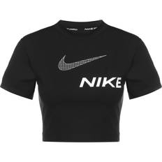 Nike Dam - Elastan/Lycra/Spandex - Svarta T-shirts Nike Women's Short-Sleeve Cropped Graphic Training Top - Black/White