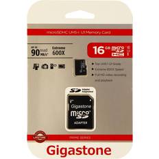 Gigastone Minneskort Gigastone 16 GB Micro SD-kort, kamera plus 90 MB/s, full HD video, U1 C10 klass 10 Micro SDHC UHS-I minneskort, med MicroSD till SD-adapter