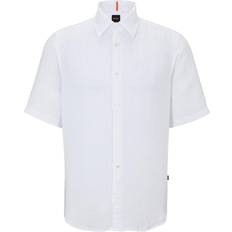 Hugo Boss Herr Skjortor HUGO BOSS Rash Linen Short Sleeved Shirt White white