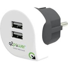 q2power Dual USB Charger 2.4A Europe Reseladdare med 2 USB-uttag 2.1 A