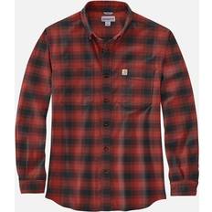 Herr - Röda Skjortor Carhartt Men's Mens Cotton Long Sleeve Plaid Flannel Shirt Red Ochre