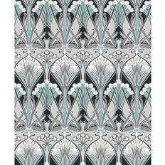 Seabrook Designs Etten Studios Dragonfly Damask Nonwoven Unpasted Wallpaper Ebony & Aqua