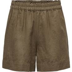 Only Dam Shorts Only High Waist Linen Blend Shorts - Brun/Cub
