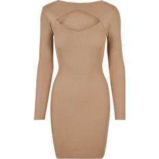 Urban Classics Ladies Cut Out Mini Knit Evening Dress - Beige