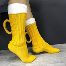 Shein Gula Underkläder Shein 1pair Unisex 3d Knitted Socks Novelty Yellow Gifts Floor Socks