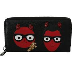 Dolce & Gabbana Black Red Leather #DGFAMILY Zipper Continental Wallet