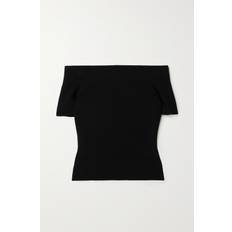 Alexander McQueen T-shirts Alexander McQueen Womens Black Off-shoulder Ribbed Knitted top