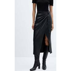 Mango Emilia Wrap Faux Leather Midi Skirt, Black