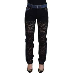 Dolce & Gabbana Floral Lace Front Skinny Denim Jeans - Black