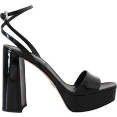 Prada Dam Tofflor & Sandaler Prada Black Patent Sandals Ankle Strap Heels Leather EU41/US10.5
