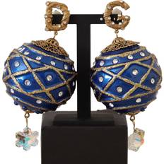 Dolce & Gabbana Örhängen Dolce & Gabbana Blue Christmas Ball Crystal Hook Gold Brass Earrings