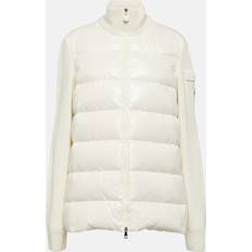 Moncler Polyamid - XL Överdelar Moncler Womens White Funnel-neck Ribbed Shell-down Wool Knitted Cardigan