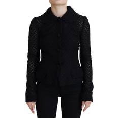 Dam - Quiltade jackor - Ull Dolce & Gabbana Black Wool Knitted Button Down Collar Jacket IT40