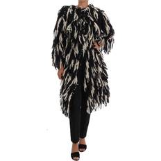Dolce & Gabbana Dam - Skinnjackor Dolce & Gabbana Black White Fringes Coat Wool Coat IT36