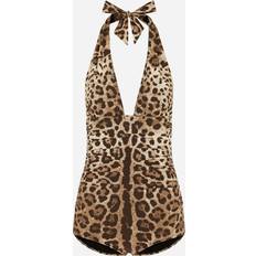 Dolce & Gabbana Baddräkter Dolce & Gabbana ONE-PIECE SWIMSUIT WITH PLUNGING NECKLINE AND LEOPARD PRINT