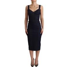 Dolce & Gabbana Dark Blue Cotton Denim Sheath Midi Women's Dress