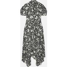 Stella McCartney Forest Floral Print Silk Puff Sleeve Dress, Woman, Black Multicolour, Black Multicolour