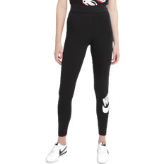 Bomull Leggings Nike Sportswear Essential Women's High-Waisted Logo Leggings - Black/White