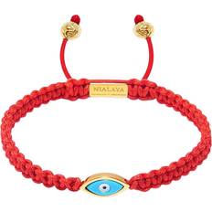 Nialaya Armband Nialaya Men's Red String Bracelet With Gold Plated Evil Eye Herr Armband
