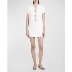 Valentino EMBROIDERED CREPE COUTURE SHORT DRESS Wo IVORY/SILVER