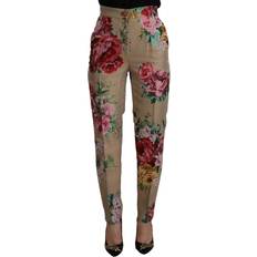 Dam - Silke/Siden Jeans Dolce & Gabbana Beige Floral Dress Formal High Waist Pants IT38