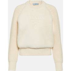 Prada Tröjor Prada Shearling-trimmed alpaca sweater white