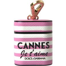 Hörlurar Dolce & Gabbana Pink Stripe Dauphine Leather Logo Print Strap Airpod Case