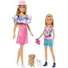 Barbie Hundar Dockor & Dockhus Barbie och Stacie-dockset med två hundar samt tillbehör, dockor med blont hår och blå ögon, sommarkläder, HRM09