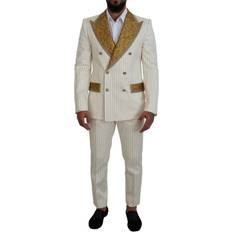 Herr - M - Vita Kostymer Dolce & Gabbana Off White Gold Striped Tuxedo Slim Fit Suit IT52